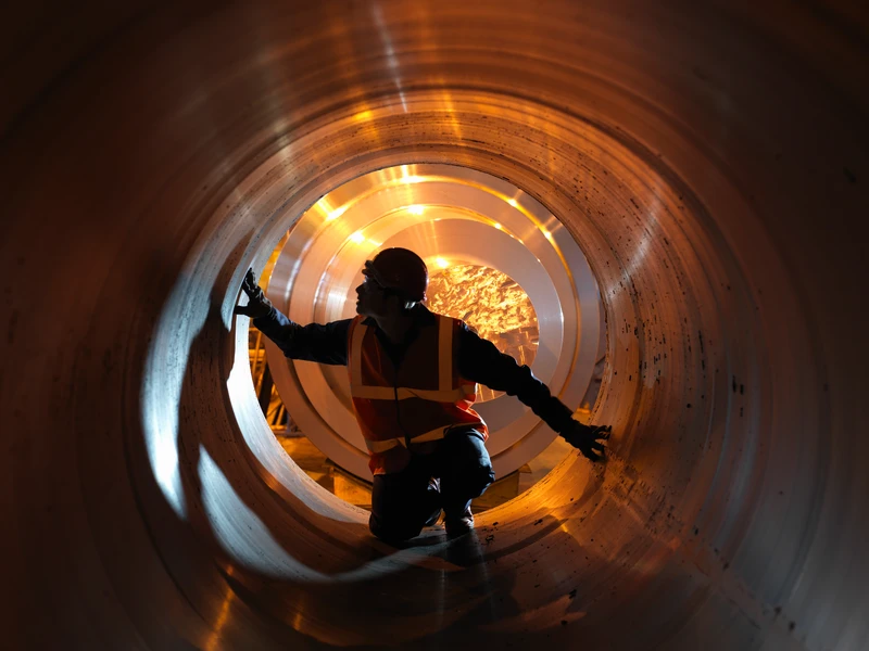 Изображение инженера, проверяющего кованую сталь